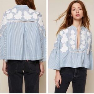 FREE PEOPLE Liya Embroidered Striped Blouse Top